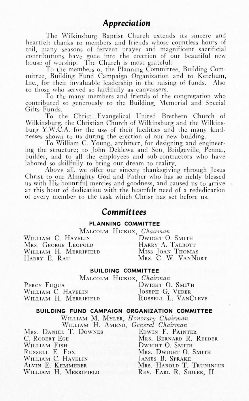 Wilkinsburg Baptist Church Dedication Services